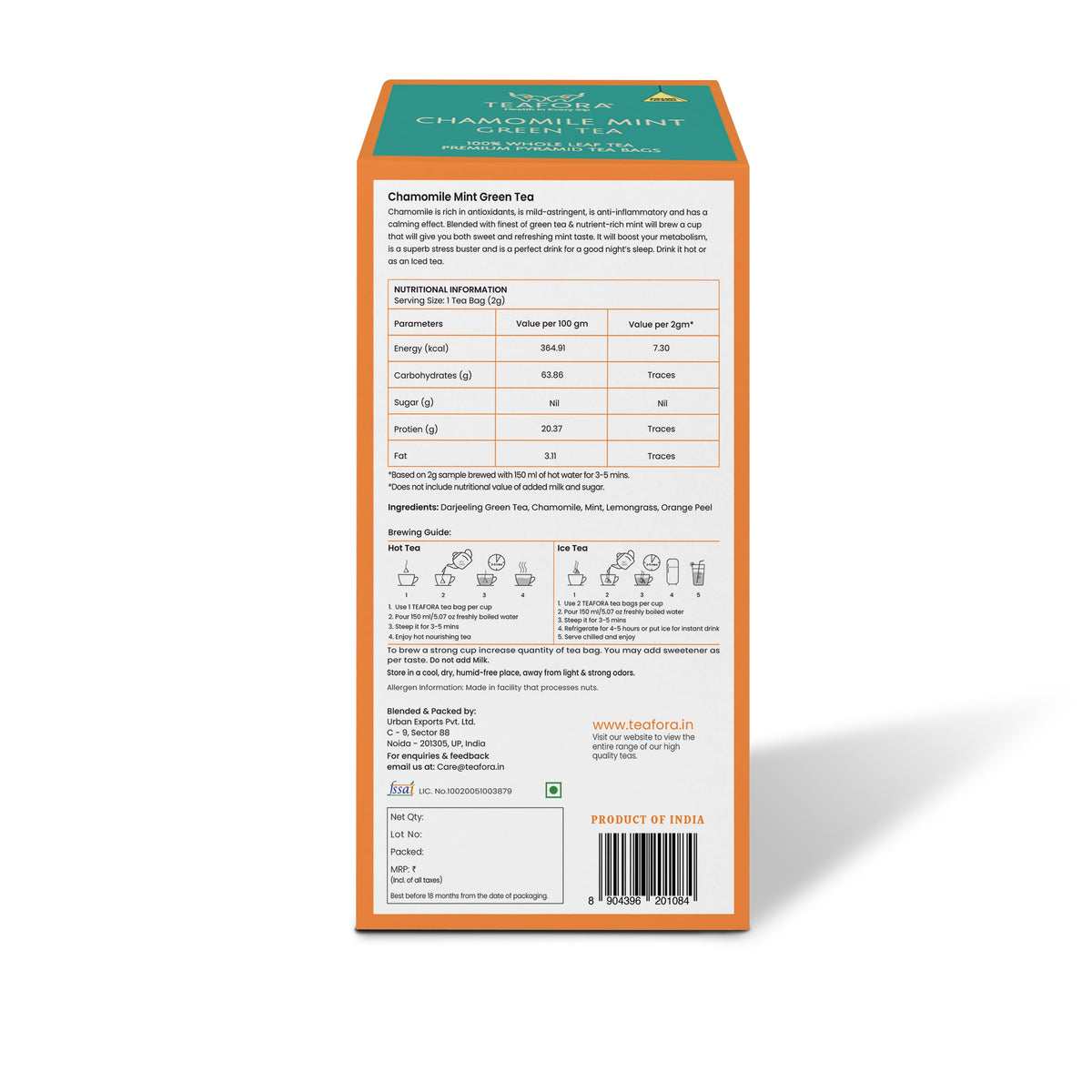 Image 5 of TEAFORA Chamomile Mint Green Tea | 20 Count Pyramid Tea Bags