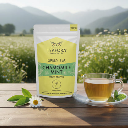 Image 2 of TEAFORA Chamomile Mint Green Tea | Darjeeling Loose Leaf Tea | Natural Sleep Tea with Calming & Relaxing Properties | 50 Cups Hot or Iced Tea