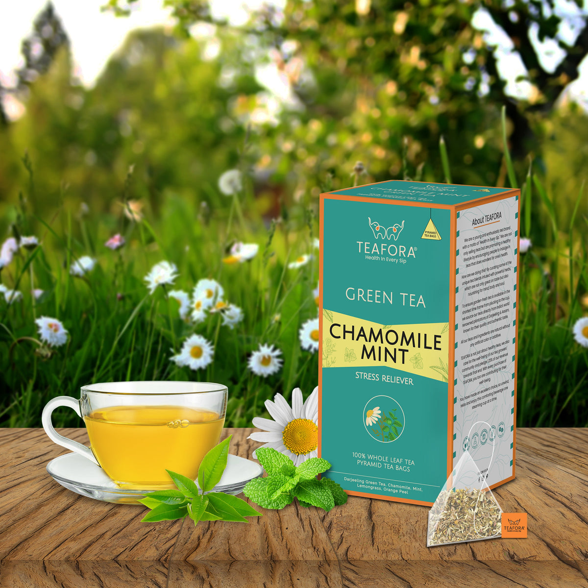 Image 2 of TEAFORA Chamomile Mint Green Tea | 20 Count Pyramid Tea Bags
