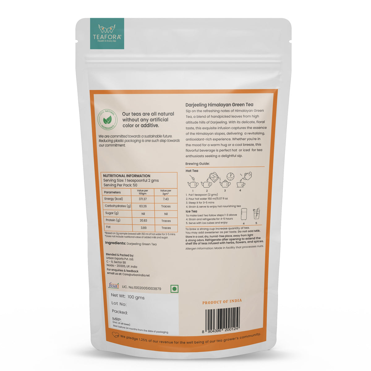 Image 3 of TEAFORA Darjeeling Himalayan Green Tea | Loose Leaf Tea | Relaxing & Stress Relief Tea | Immune Support | Brew Hot or as an Iced Tea