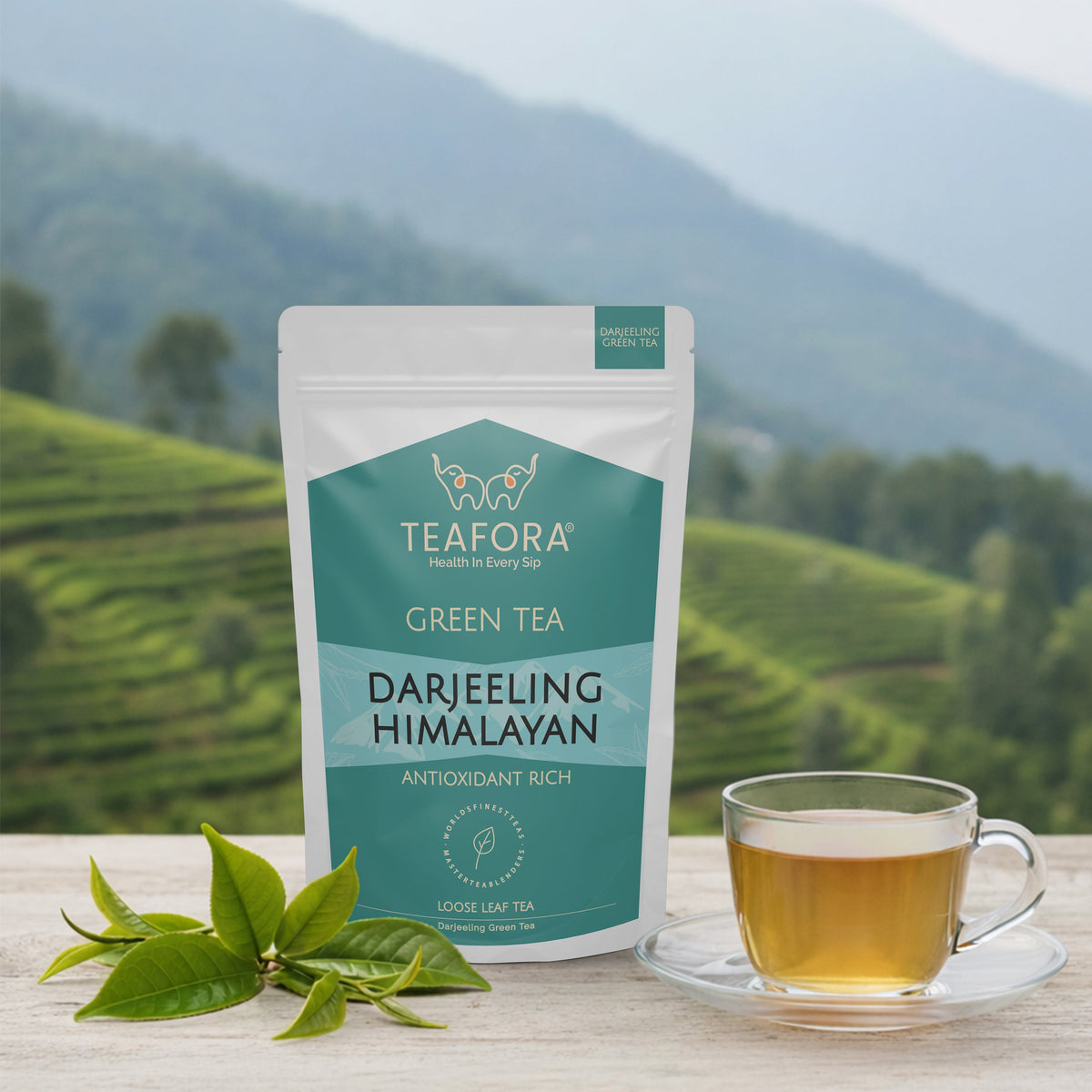 Image 2 of TEAFORA Darjeeling Himalayan Green Tea | Loose Leaf Tea | Relaxing & Stress Relief Tea | Immune Support | Brew Hot or as an Iced Tea