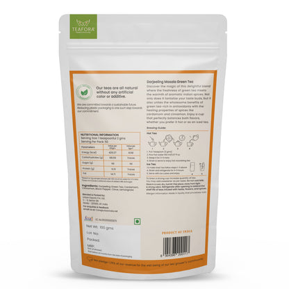 Image 4 of TEAFORA Darjeeling Masala Green Tea | Loose Leaves | Blended with Cardamom, Cinnamon, Black Pepper & Clove | 100% NATURAL | 50 Cups Hot or Iced Tea