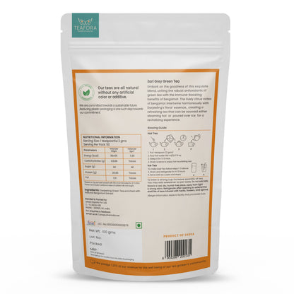 Image 3 of TEAFORA Earl Grey Green Tea | Darjeeling Loose Leaf Tea Enriched with Natural Bergamot Extract | 100% NATURAL | 50 Cups Hot or Iced Tea