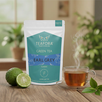 Image 2 of TEAFORA Earl Grey Green Tea | Darjeeling Loose Leaf Tea Enriched with Natural Bergamot Extract | 100% NATURAL | 50 Cups Hot or Iced Tea