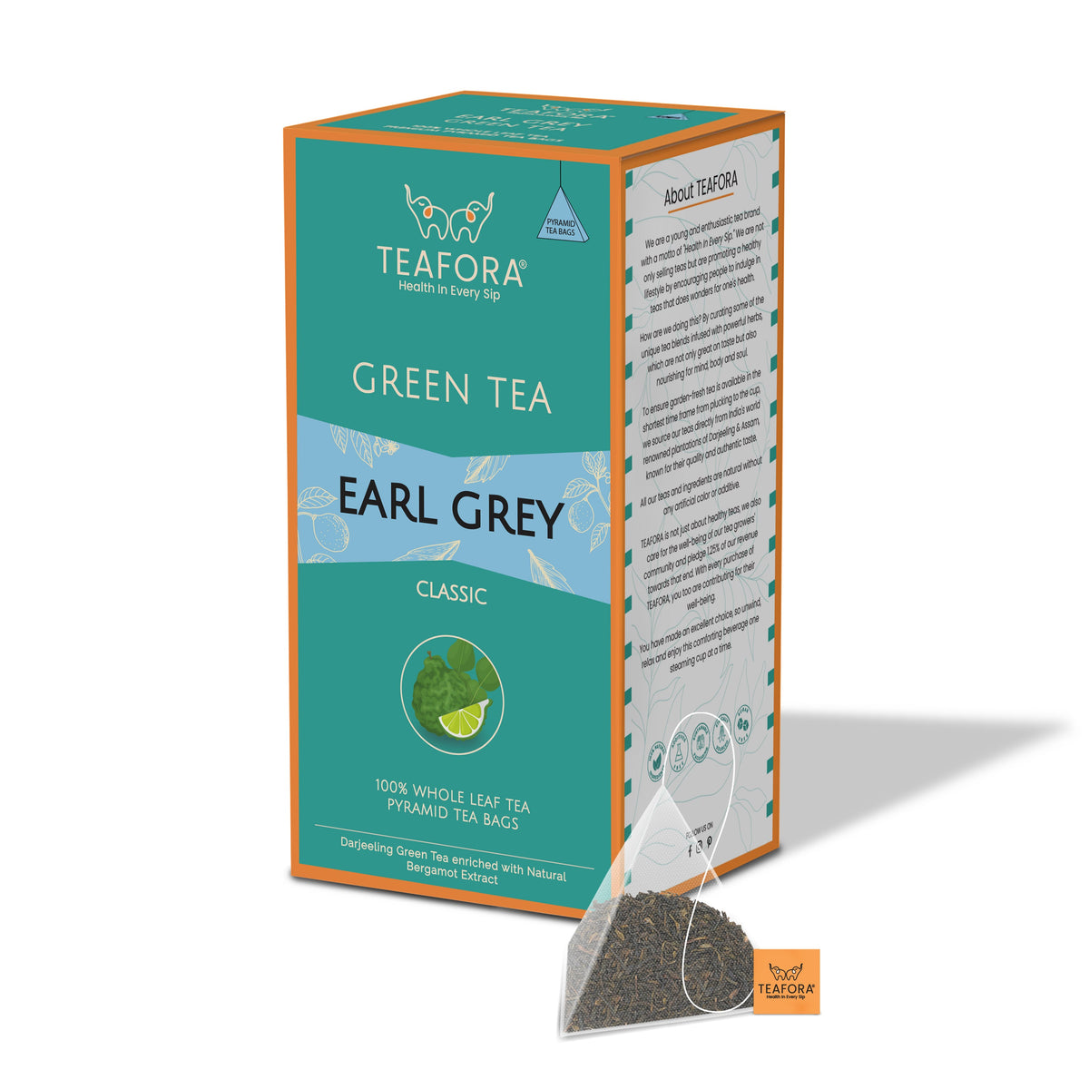 Image 3 of TEAFORA Earl Grey Green Tea | 20 Count Pyramid Tea Bags