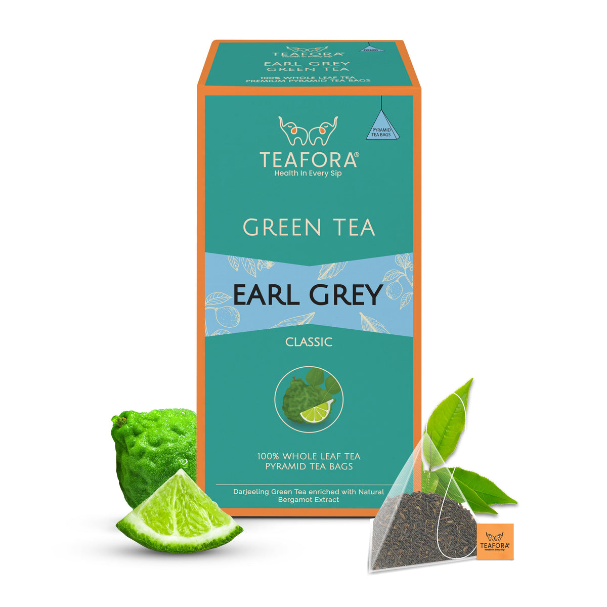 Image 1 of TEAFORA Earl Grey Green Tea | 20 Count Pyramid Tea Bags