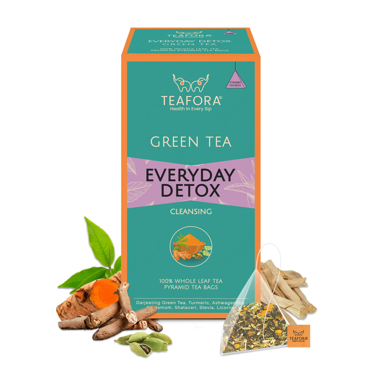 Image 1 of TEAFORA Everyday Detox Green Tea Bags | 20 Count Pyramid Tea Bags