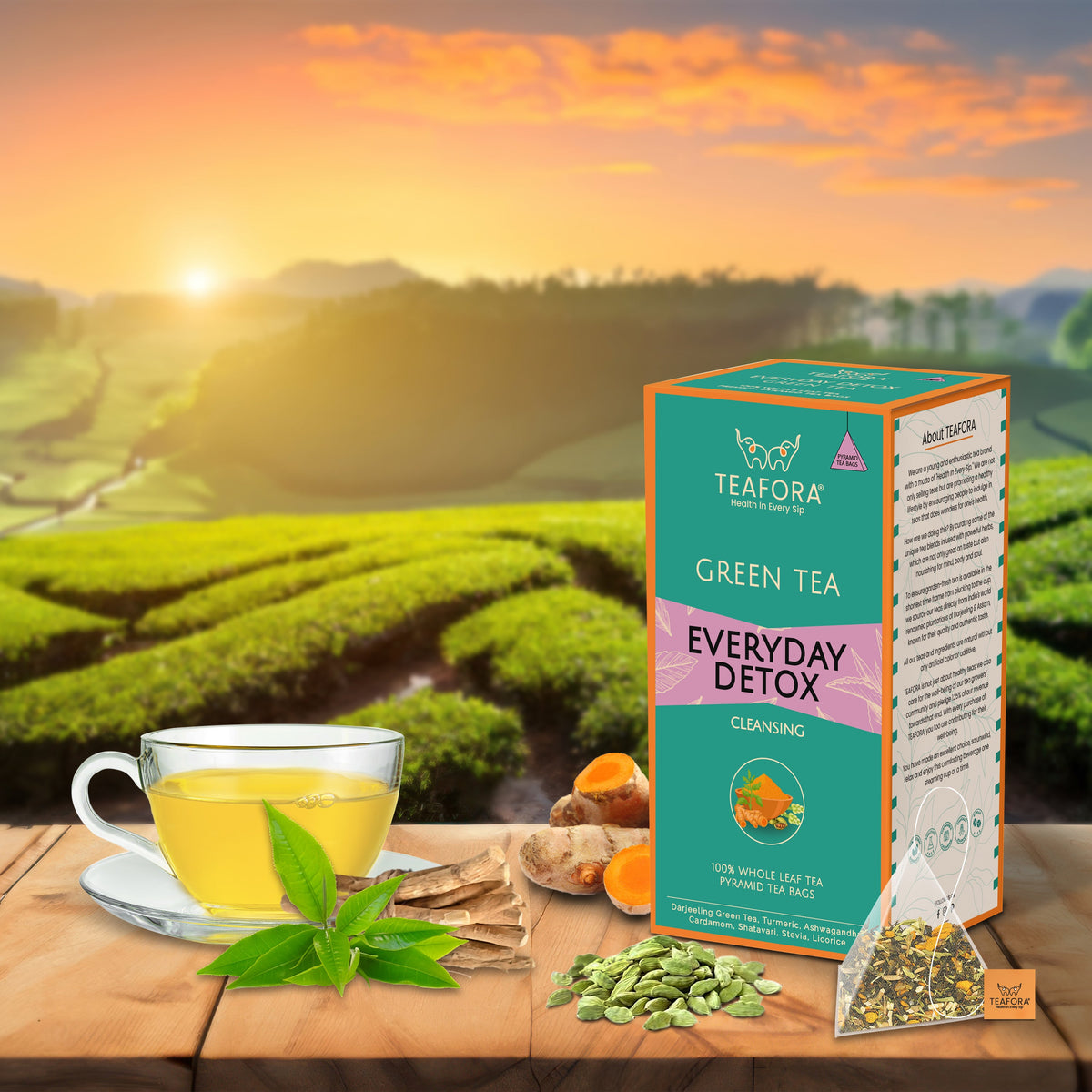 Image 2 of TEAFORA Everyday Detox Green Tea Bags | 20 Count Pyramid Tea Bags