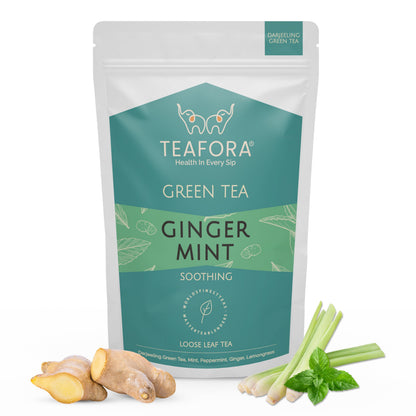 Image 1 of TEAFORA Ginger Mint Green Tea | Relaxing & Calming | Premium Darjeeling Loose Leaf | Immune Support Tea for Daily Wellness | 50 Cups Hot Tea or Iced Tea