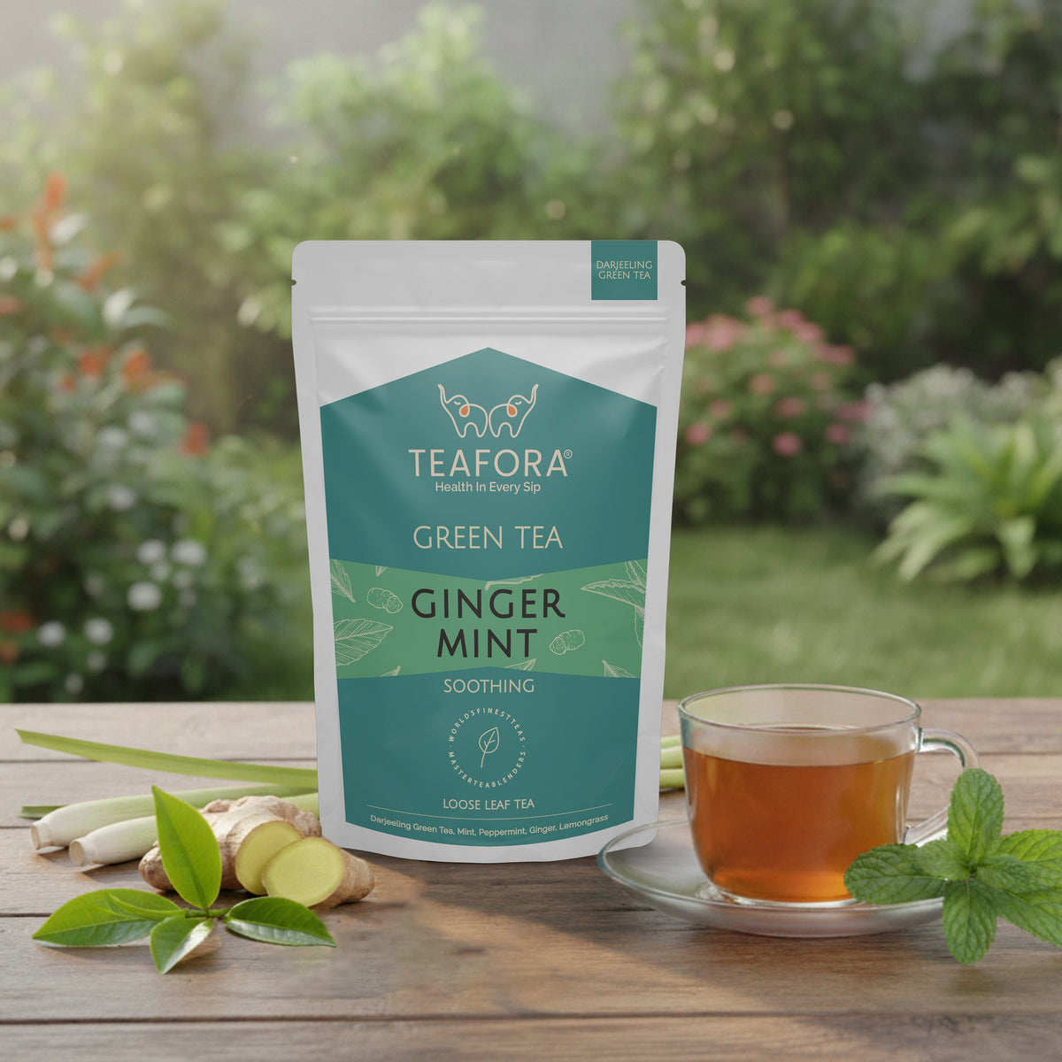 Image 2 of TEAFORA Ginger Mint Green Tea | Relaxing & Calming | Premium Darjeeling Loose Leaf | Immune Support Tea for Daily Wellness | 50 Cups Hot Tea or Iced Tea