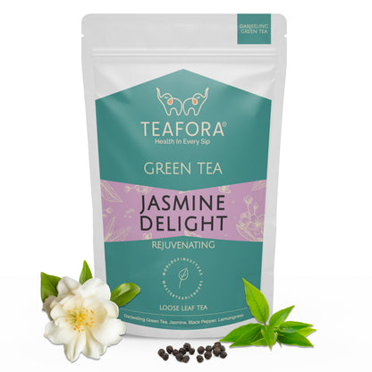 Image 1 of TEAFORA Jasmine Delight Green Tea | Darjeeling Loose Leaf Tea with All Powerful Antioxidants | Supports Immunity |Calming, Relaxing & Bedtime Tea | 50 Cups Hot or Iced Tea