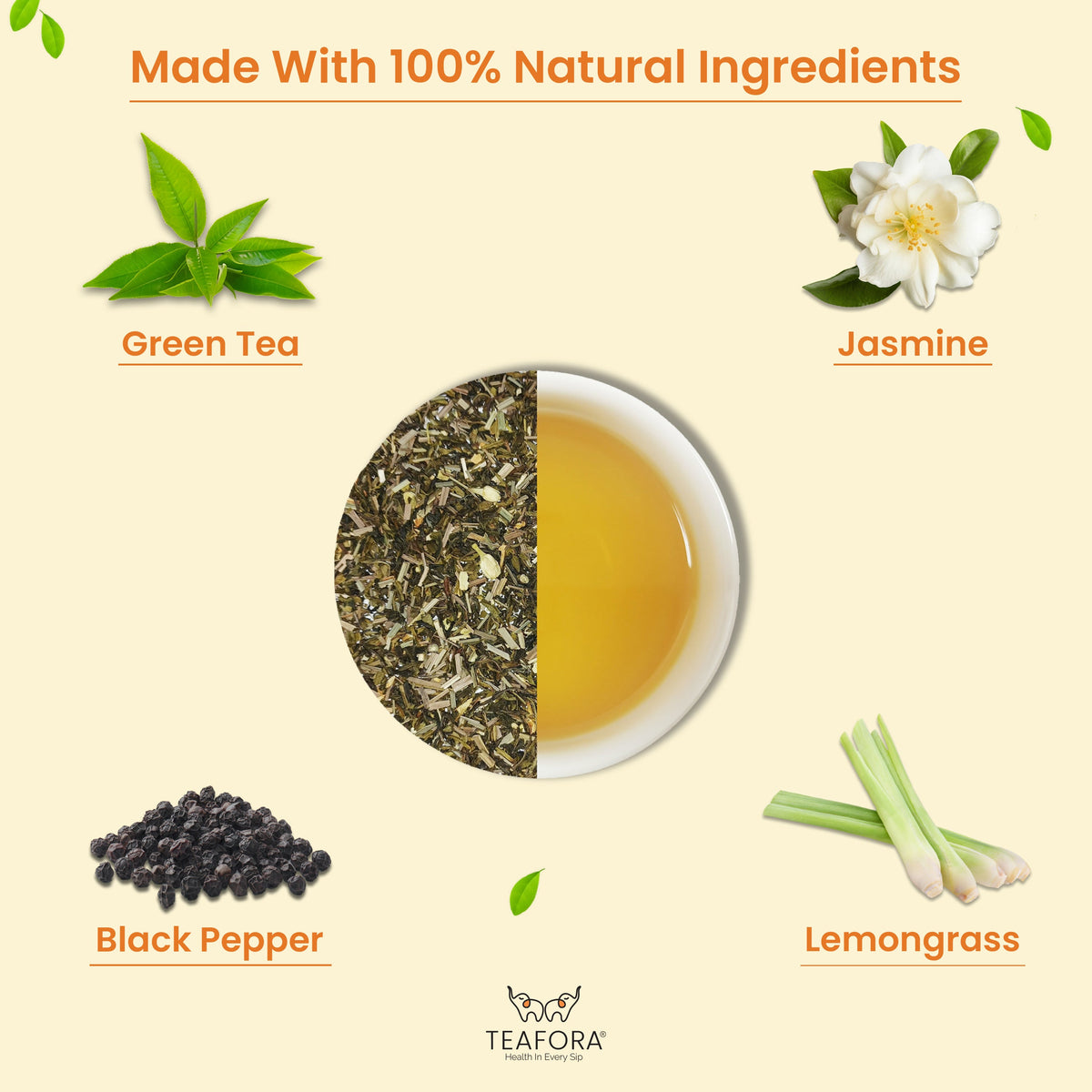 Image 3 of TEAFORA Jasmine Delight Green Tea | Darjeeling Loose Leaf Tea with All Powerful Antioxidants | Supports Immunity |Calming, Relaxing & Bedtime Tea | 50 Cups Hot or Iced Tea