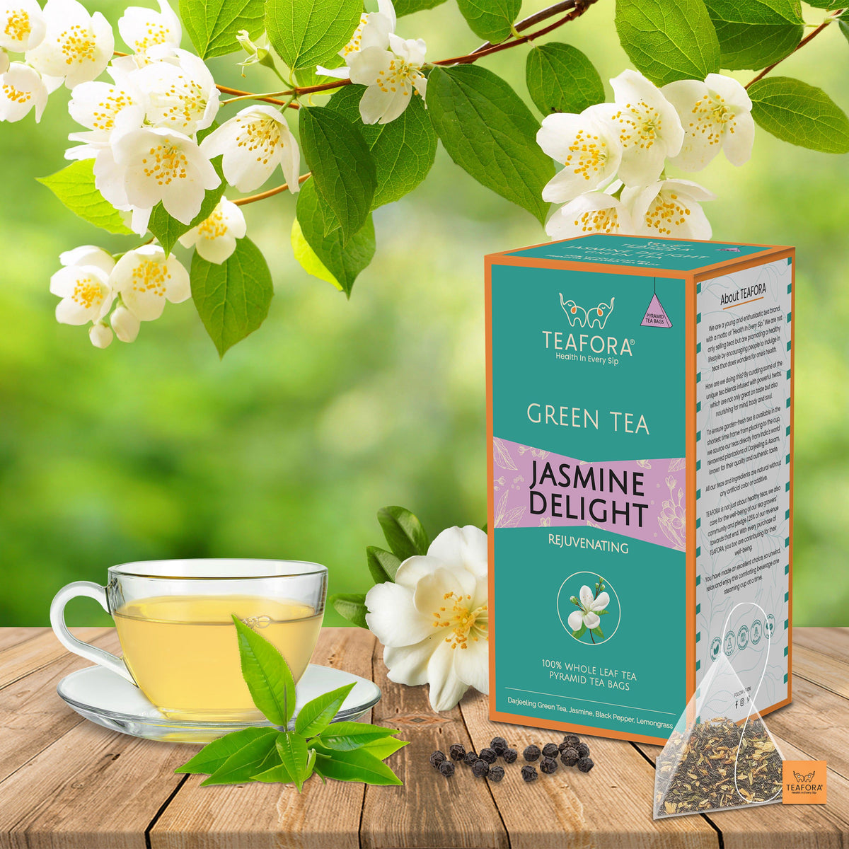 Image 2 of TEAFORA Jasmine Delight Green Tea | 20 Count Pyramid Tea Bags