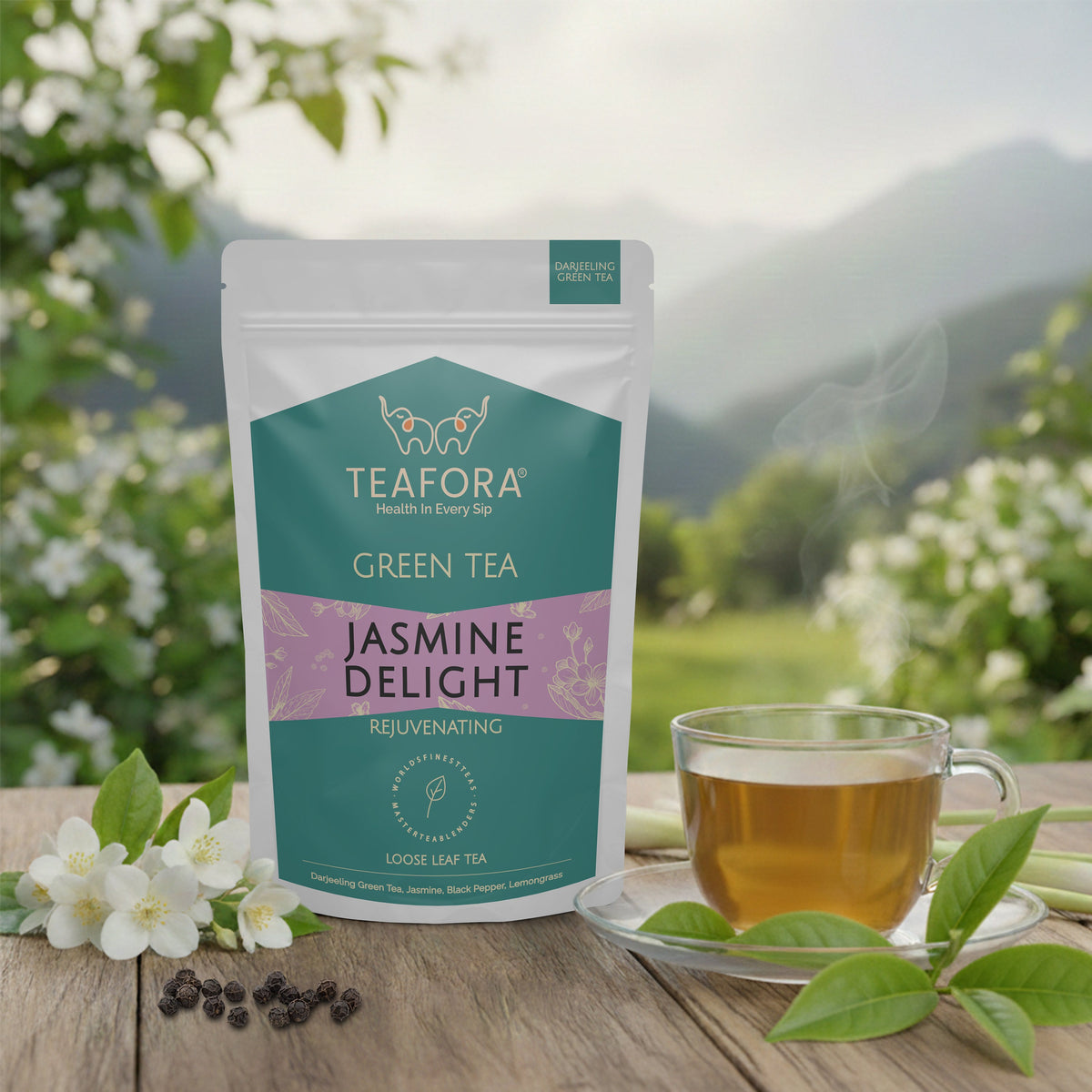 Image 2 of TEAFORA Jasmine Delight Green Tea | Darjeeling Loose Leaf Tea with All Powerful Antioxidants | Supports Immunity |Calming, Relaxing & Bedtime Tea | 50 Cups Hot or Iced Tea