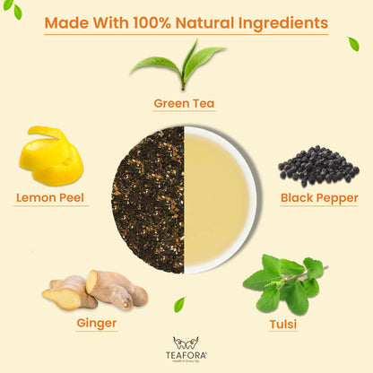 Image 3 of TEAFORA Lemon Tulsi Green Tea | Darjeeling Loose Leaf | Stress Relief Tea | Immune Support Tea | 100% Natural Ingredients | Brew 50 Cups Hot or Iced Tea
