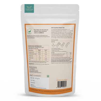 Image 3 of TEAFORA Mint Soother Green Tea | Darjeeling Loose Leaves | Blended with Fresh Mint & Peppermint Leaves | Refreshing & Calming Tea | 50 Cups Hot or Iced Tea