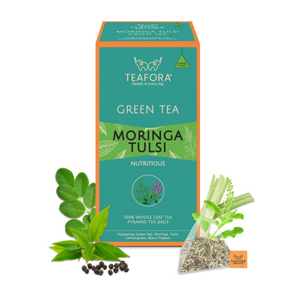 Image 1 of TEAFORA Moringa Tulsi Green Tea | 20 Count Pyramid Tea Bags