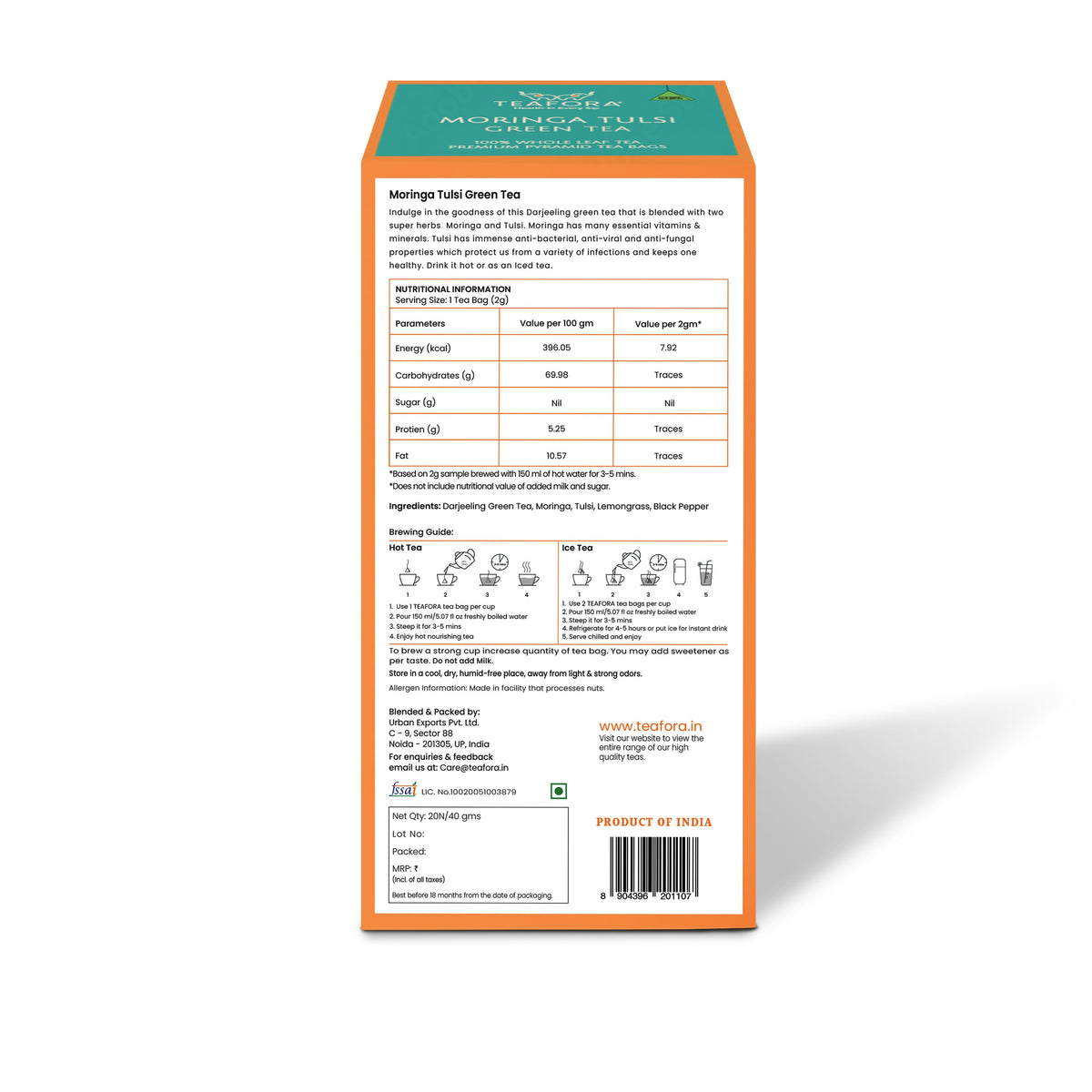 Image 5 of TEAFORA Moringa Tulsi Green Tea | 20 Count Pyramid Tea Bags