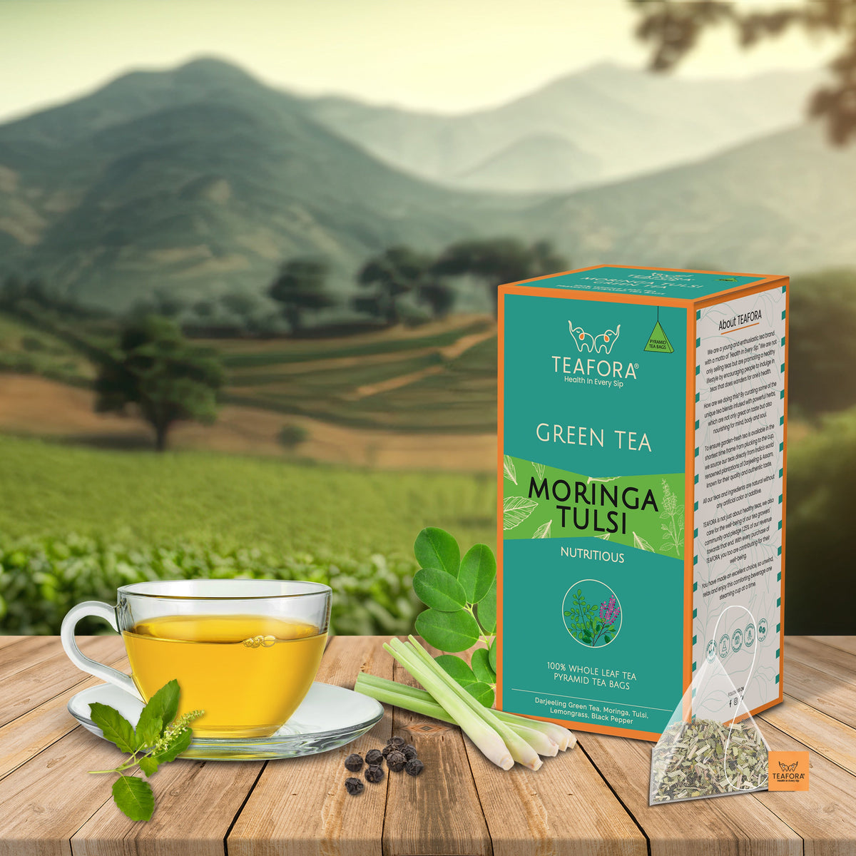 Image 2 of TEAFORA Moringa Tulsi Green Tea | 20 Count Pyramid Tea Bags