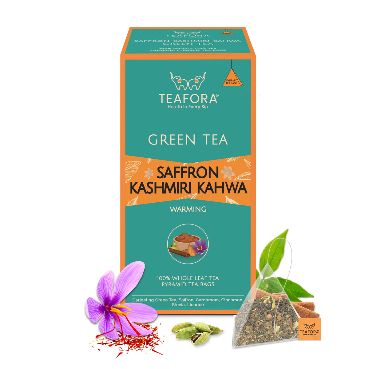 Image 1 of TEAFORA Saffron Kashmiri Kahwa | 20 Count Pyramid Tea Bags