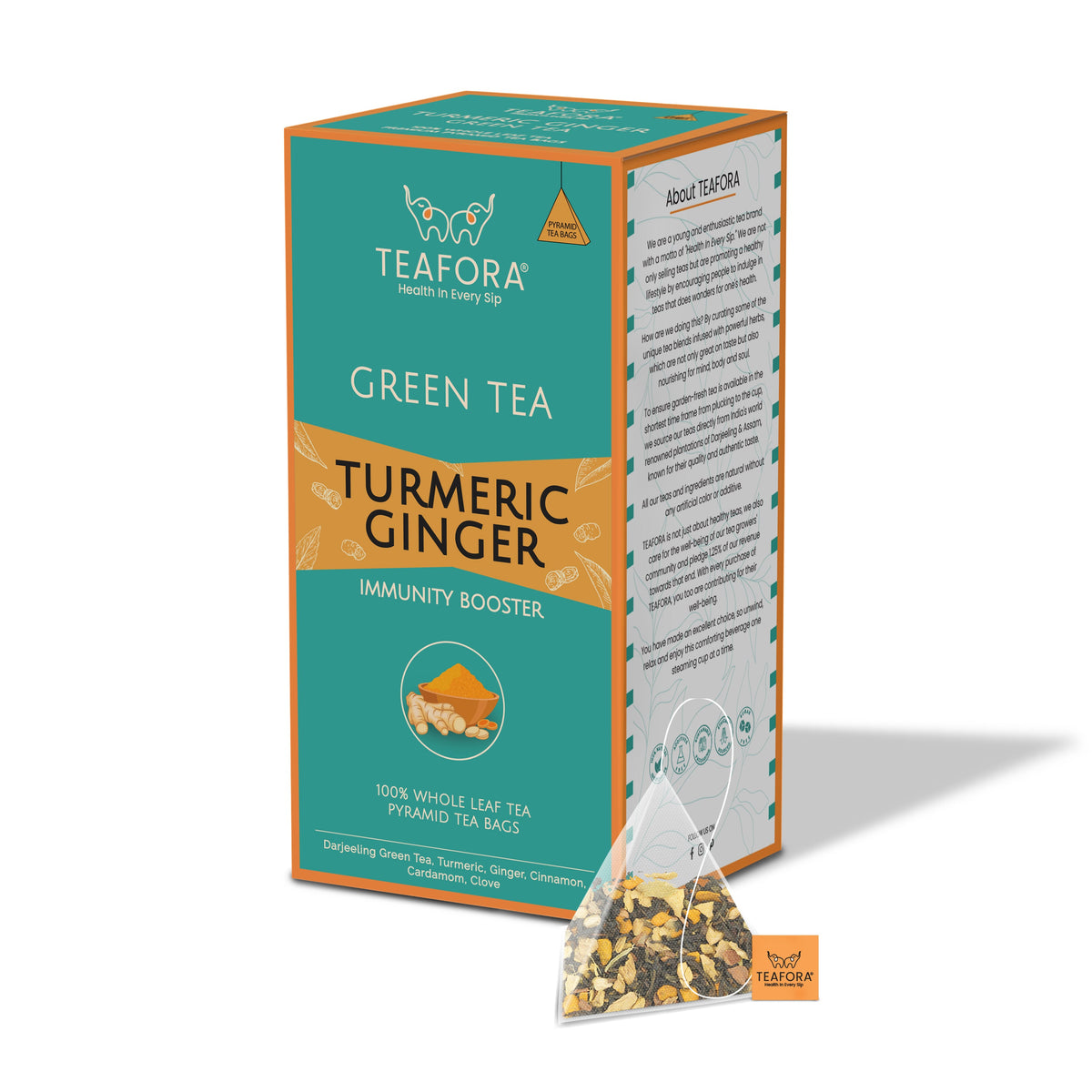 Image 3 of TEAFORA Turmeric Ginger Green Tea | 20 Count Pyramid Tea Bags