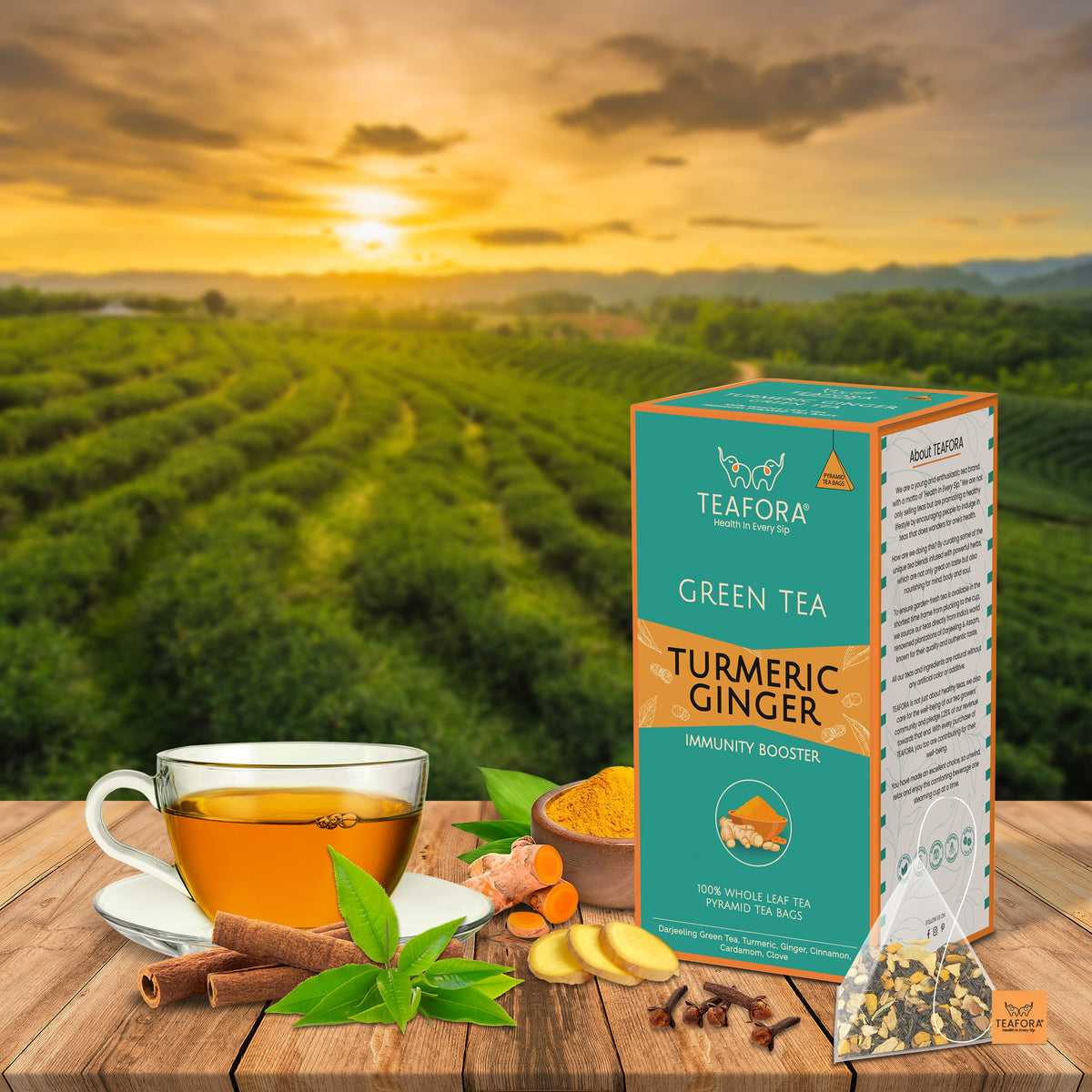Image 2 of TEAFORA Turmeric Ginger Green Tea | 20 Count Pyramid Tea Bags