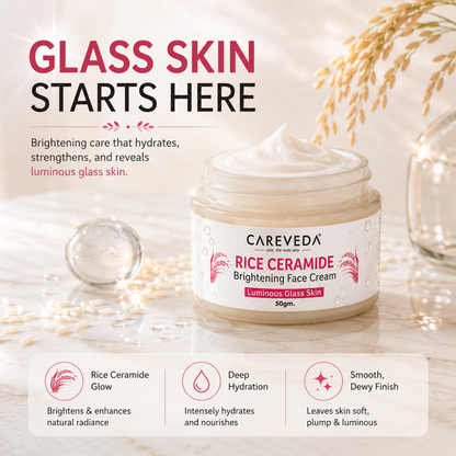 Image 2 of CareVeda Rice Ceramide Brightening Face Cream for Luminous Glass Skin | Deep Hydration & Moisture Barrier Repair