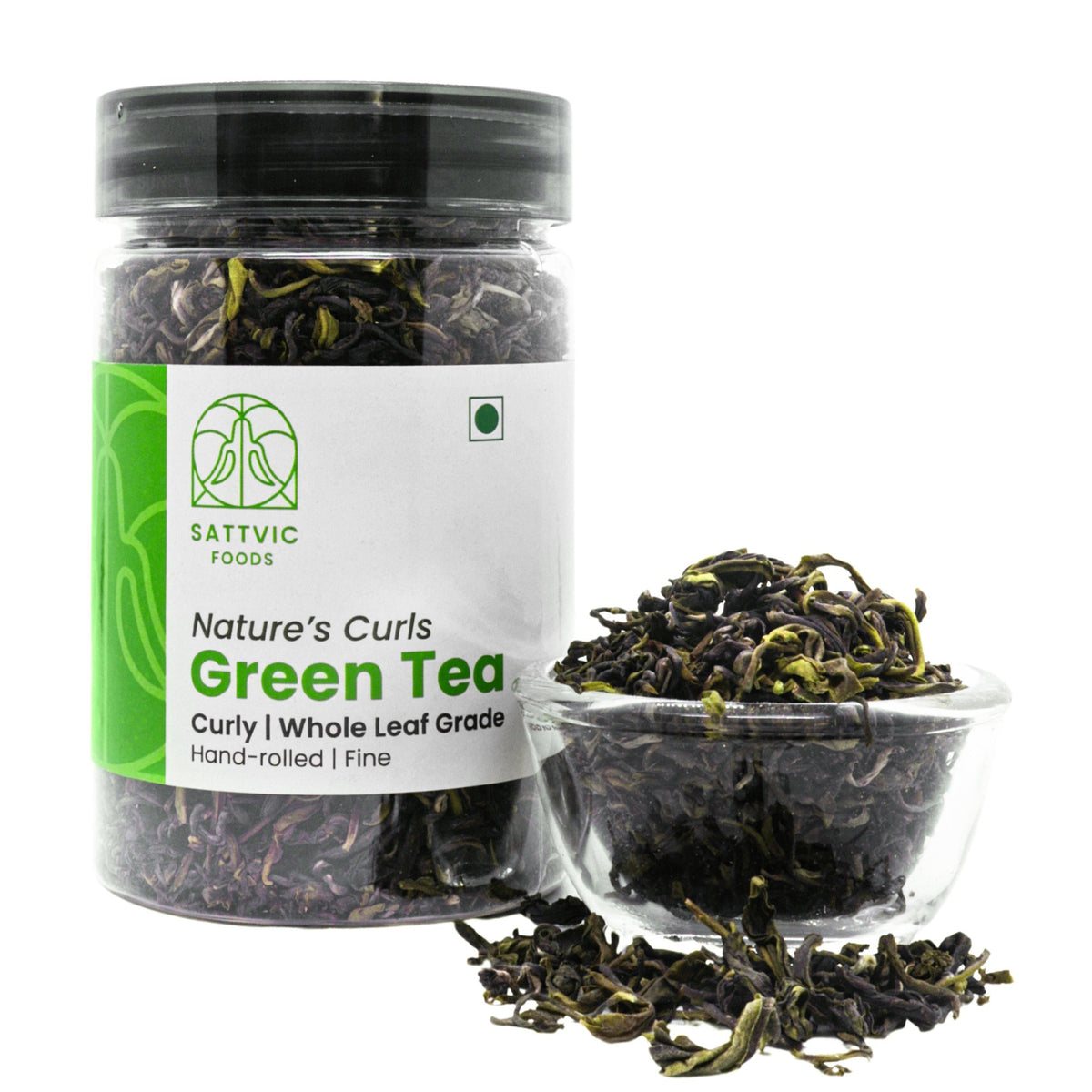 Image 7 of 60 gm for the product Sattvic Foods Green Tea - Nature’s Curls | Whole Leaf Grade