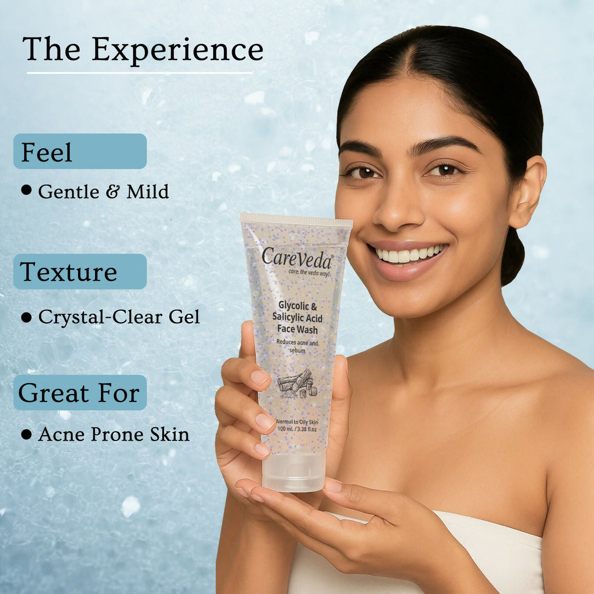 Image 6 of CareVeda Glycolic & 1% Salicylic Acid Face Wash for Acne & Oil Control