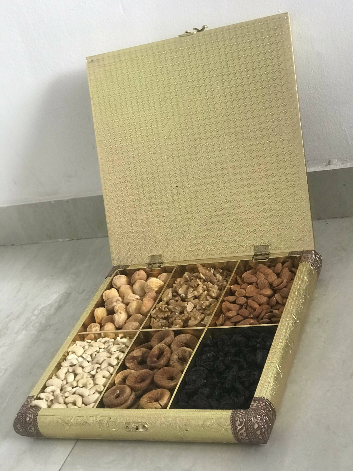 Image 4 of SK Mithaii | Assorted Hibiscus Flower Design Dry Fruit Gift Box |Almonds |Apricots |Walnuts | Cashews |Figs | Black Resins