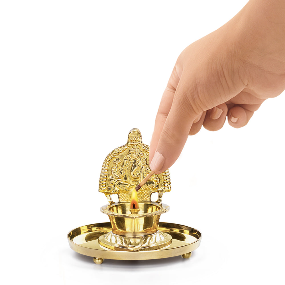Image 9 of My Borosil Shree Ganapti Diya Brass, Large