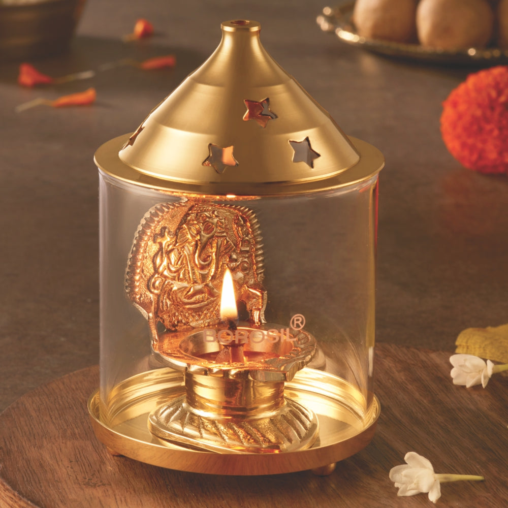 Image 10 of My Borosil Shree Ganapti Diya Brass, Large