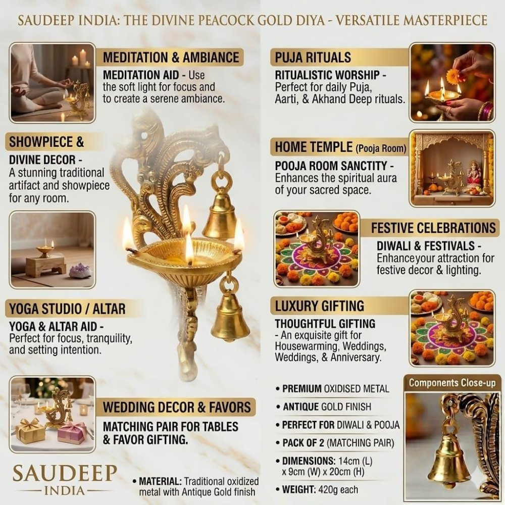 Image 2 of Saudeep India Oxidized Metal Diya for Puja