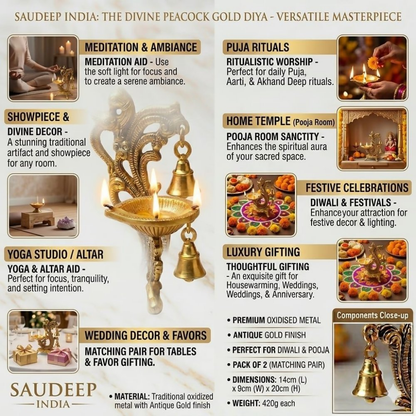 Image 2 of Saudeep India Oxidized Metal Diya for Puja