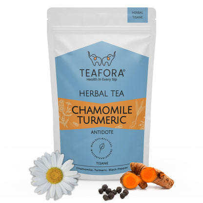 Image 1 of TEAFORA Chamomile Turmeric Herbal Tea | Calming and Relaxing | Chamomile, Turmeric, Black Pepper | Stress Buster | CAFFEINE-FREE | 100% NATURAL