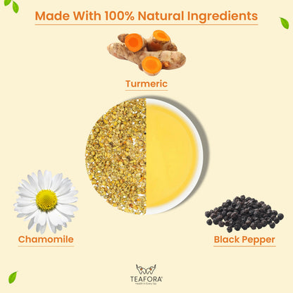 Image 3 of TEAFORA Chamomile Turmeric Herbal Tea | Calming and Relaxing | Chamomile, Turmeric, Black Pepper | Stress Buster | CAFFEINE-FREE | 100% NATURAL