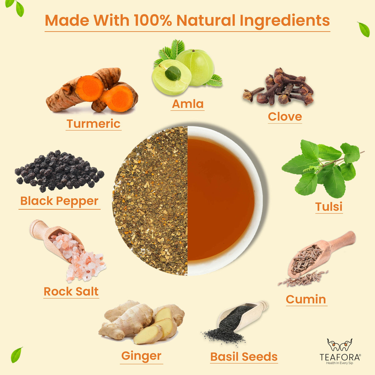 Image 3 of TEAFORA Desi Kadha | Immunity Booster Herbal Tea | Indian Superfoods Turmeric, Amla, Tulsi, Ginger & Rock Salt | Relaxing & Warming | 100% NATURAL