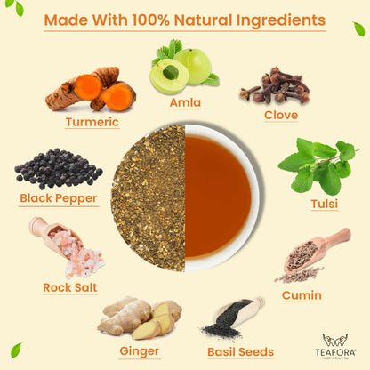 Image 3 of TEAFORA Desi Kadha | Immunity Booster Herbal Tea | Indian Superfoods Turmeric, Amla, Tulsi, Ginger & Rock Salt | Relaxing & Warming | 100% NATURAL