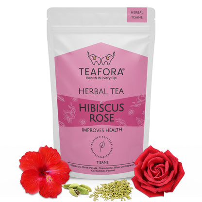 Image 1 of TEAFORA Hibiscus Rose Herbal Tea | CAFFEINE-FREE | 100% NATURAL | Hibiscus, Rose, Chamomile, Blue Cornflower, Fennel, Licorice | Brew Hot or as Iced Tea