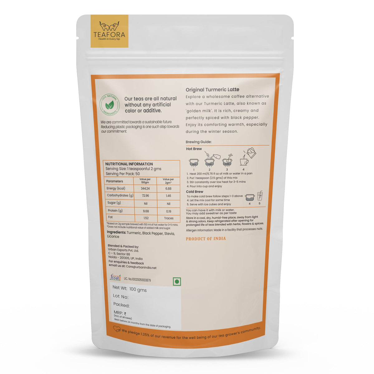 Image 4 of TEAFORA Original Turmeric Latte | Golden Milk Powder | Authentic Indian Remedy | Reduces Inflammation & Supports Immunity | 100% NATURAL INGREDIENTS