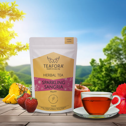 Image 2 of TEAFORA Sparkling Sangria | CAFFEINE-FREE Herbal Tea | Refreshing and Fruity | 100% Natural Apple, Strawberry, Mango, Pineapple, Hibiscus | Brew Hot or Iced Tea