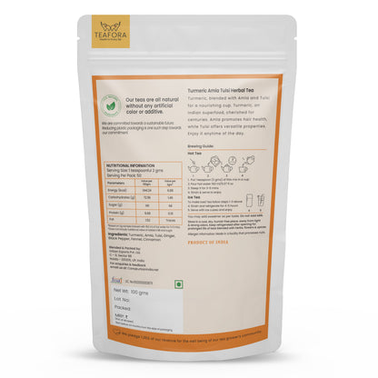 Image 4 of TEAFORA Turmeric Amla Tulsi Herbal Tea | CAFFEINE-FREE | Blended with Ginger, Blueberry, Cinnamon & Stevia | Improves Hair Growth, Supports Immunity