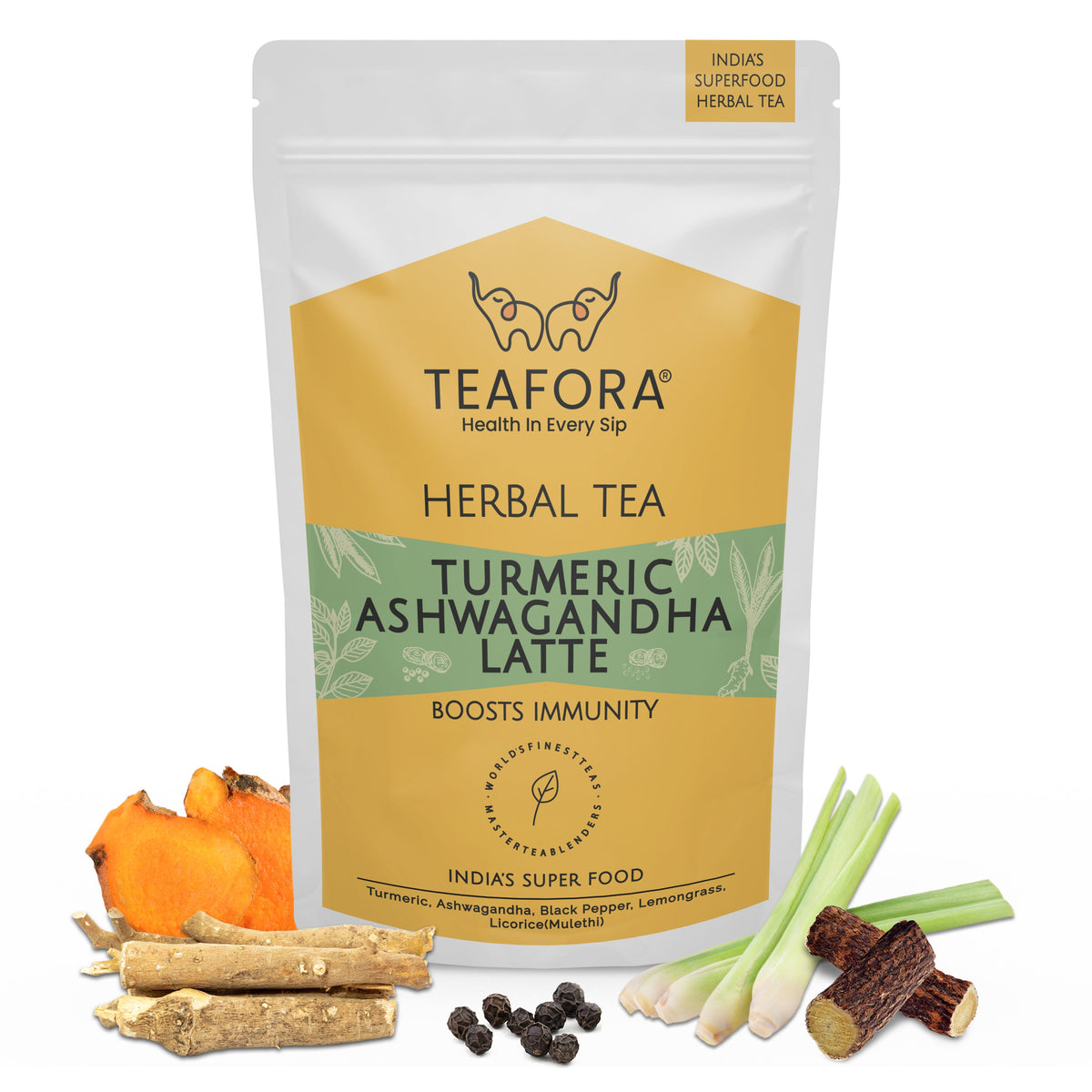 Image 1 of TEAFORA Turmeric Ashwagandha Latte | Golden Milk Powder | Authentic Indian Remedy | Supports Immunity and Improves Overall Health | 100% NATURAL