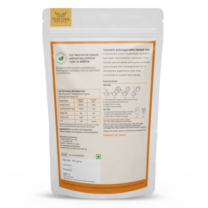 Image 4 of TEAFORA Turmeric Ashwagandha Herbal Tea | CAFFEINE-FREE | Indian Superfoods Blended with Black Pepper & Licorice | Supports Immunity | 100% NATURAL INGREDIENTS