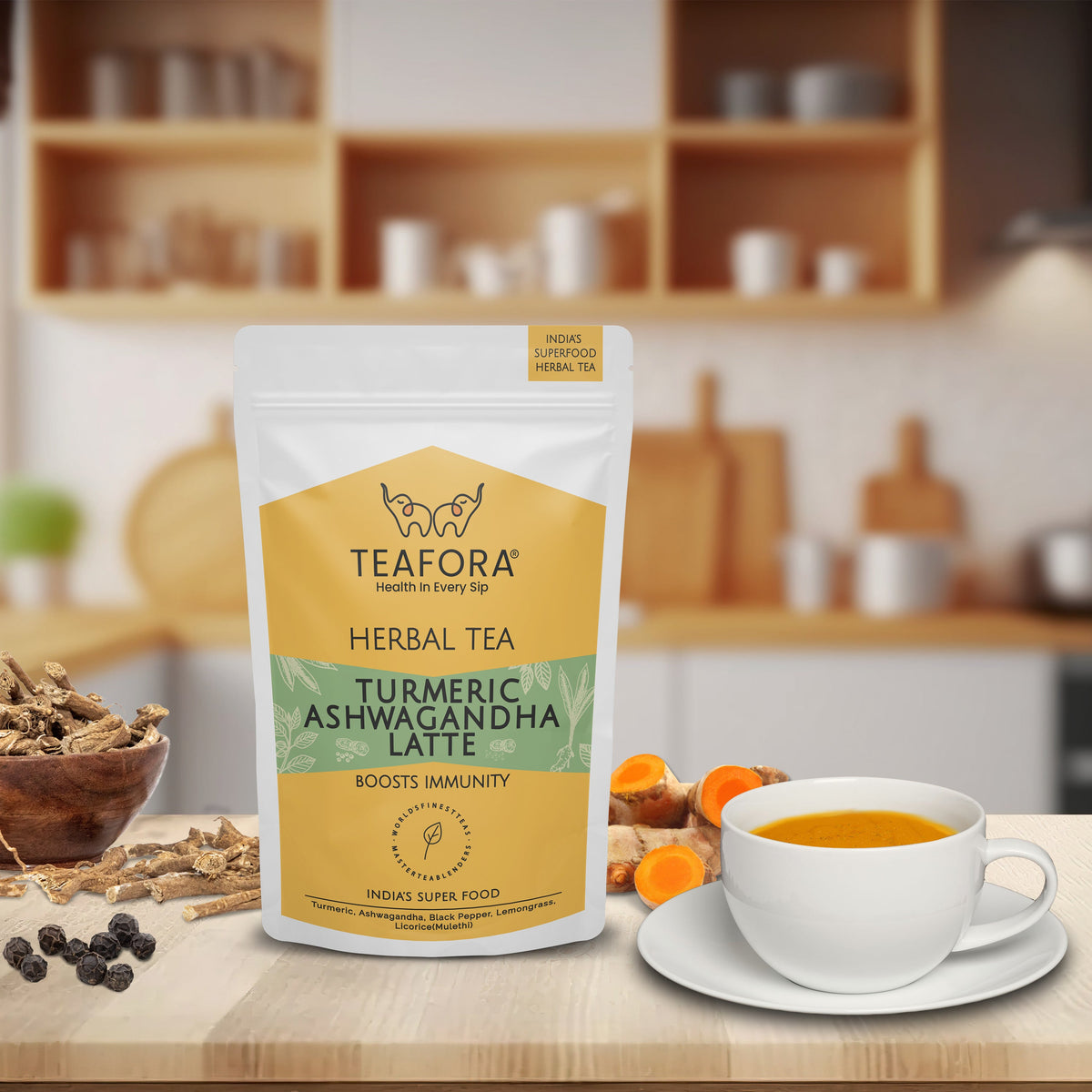 Image 2 of TEAFORA Turmeric Ashwagandha Latte | Golden Milk Powder | Authentic Indian Remedy | Supports Immunity and Improves Overall Health | 100% NATURAL