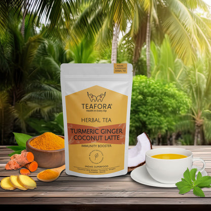 Image 2 of TEAFORA Turmeric Ginger Coconut Latte | Indian Superfoods with Coconut Milk Powder | Aids Digestion, Relieves Stress & Supports Immunity | 100% NATURAL