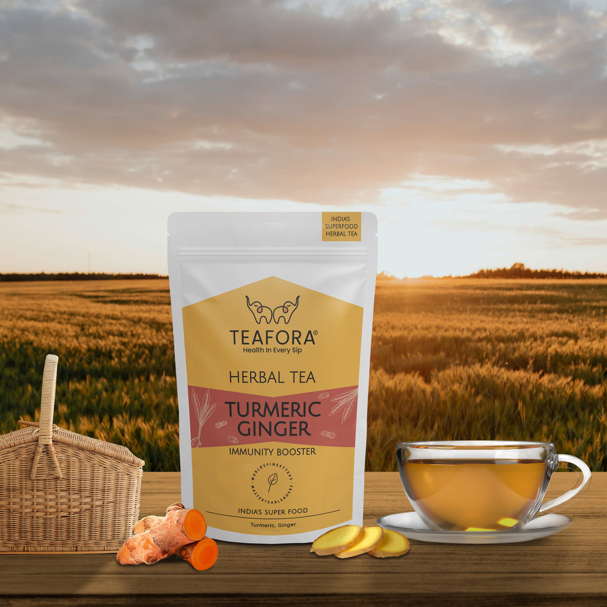 Image 2 of TEAFORA Turmeric Ginger Herbal Tea | Indian Superfoods | Aids Digestion & Supports Immunity | Stress Relief Tea | 100% NATURAL INGREDIENTS