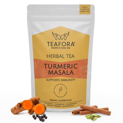 Image 1 of TEAFORA Turmeric Masala Herbal Tea | CAFFEINE-FREE | 100% NATURAL | Immunity Support Tea | Turmeric, Cinnamon, Cardamom, Black Pepper, Lemongrass