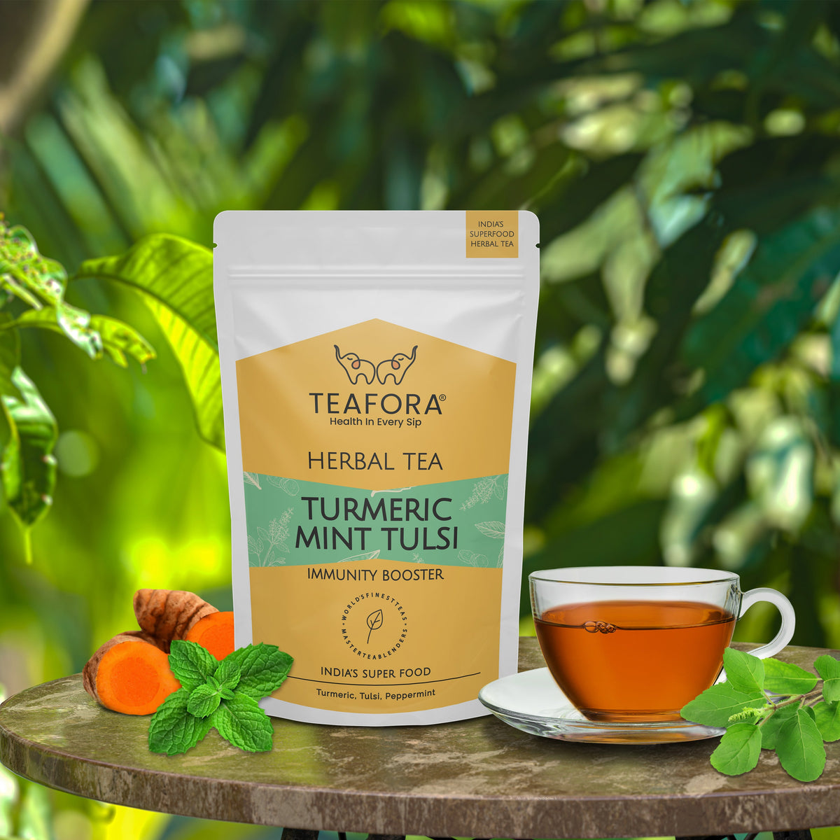 Image 2 of TEAFORA Turmeric Mint Tulsi Herbal Tea | Indian Superfoods | Blend of Turmeric, Tulsi & Peppermint | Immune Support | 100% NATURAL INGREDIENTS
