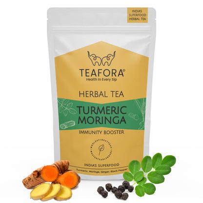 Image 1 of TEAFORA Turmeric Moringa Herbal Tea | Blend of Indian Superfoods Turmeric, Moringa, Ginger & Black Pepper | Supports Immunity | 100% NATURAL INGREDIENTS